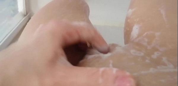  Super hot virgin teen cleaning and masturbation in the shower